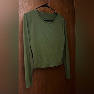 Women’s Solid Color Round Neck Long Sleeve Shirt, Size Large Army Green